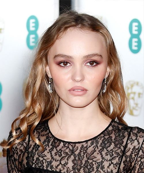 Lily Rose Depp Long Wavy    Copper Brunette   Hairstyle  