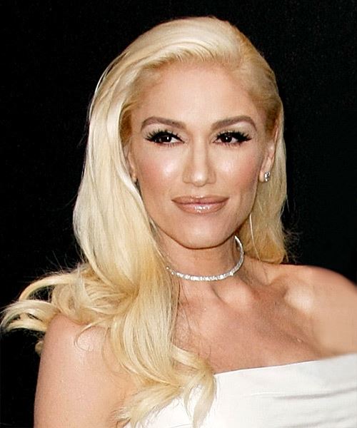Gwen Stefani Long Straight   Light Blonde   Hairstyle with Side Swept Bangs