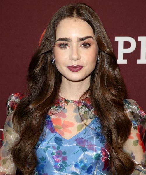 Lily Collins Long Wavy    Brunette   Hairstyle