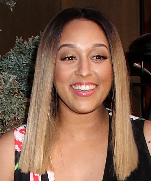 Tia Mowry Long Straight    Brunette Asymmetrical  Hairstyle