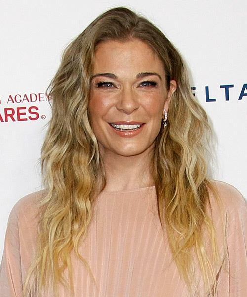 LeAnn Rimes Long Wavy   Light Brunette   Hairstyle with Side Swept Bangs  and  Blonde Highlights