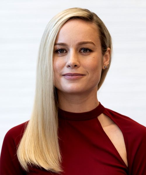 Brie Larson Long Straight   Light Blonde   Hairstyle with Side Swept Bangs