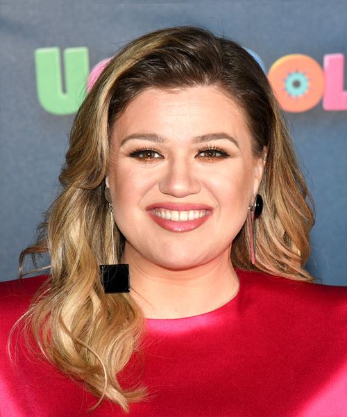 Kelly Clarkson Long Wavy    Brunette and  Blonde Two-Tone   Hairstyle