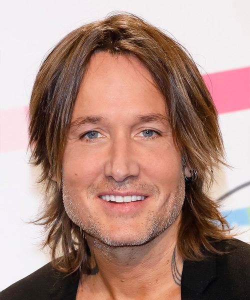 Keith-Urban Medium Straight    Brunette   Hairstyle   with  Blonde Highlights