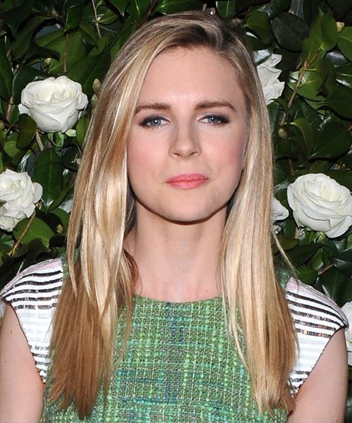 Brit Marling Long Straight    Caramel Blonde   Hairstyle with Side Swept Bangs