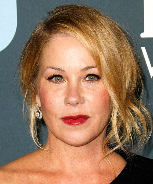 Christina Applegate Medium Straight    Blonde  Updo Hairstyle with Side Swept Bangs