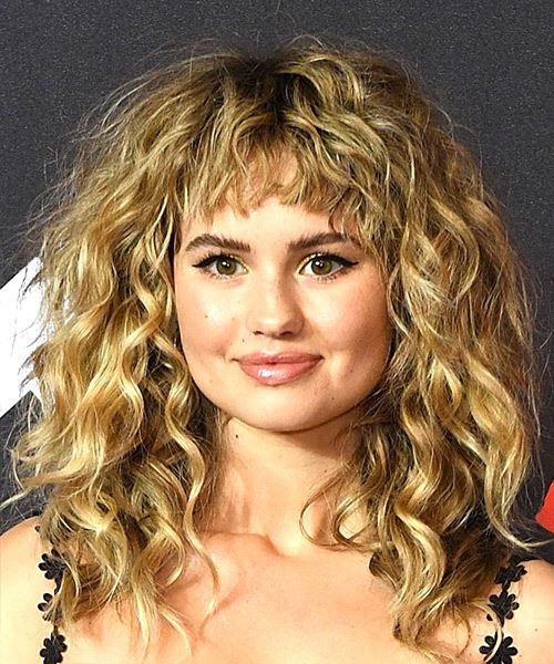 Debby Ryan Long Curly    Brunette   Hairstyle with Layered Bangs  and Light Blonde Highlights