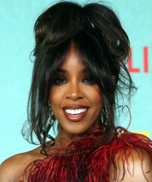 Kelly Rowland Long Straight   Black   Half Up Hairstyle  