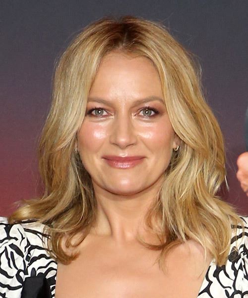 Becki Newton Long Wavy    Blonde   Hairstyle with Layered Bangs  and Light Blonde Highlights