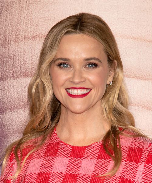 Reese Witherspoon Long Wavy    Blonde   Hairstyle with Side Swept Bangs  and Light Blonde Highlights