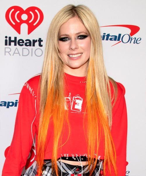 Avril Lavigne Long Straight   Light Blonde and Yellow Two-Tone   Hairstyle   with Orange Highlights