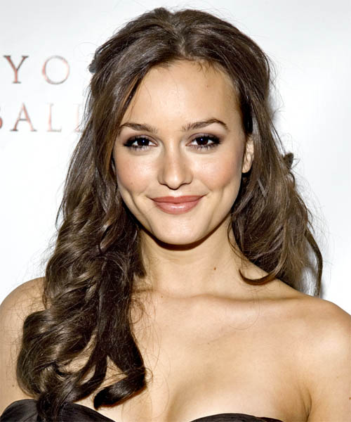 Leighton Meester  Long Curly    Half Up Hairstyle  