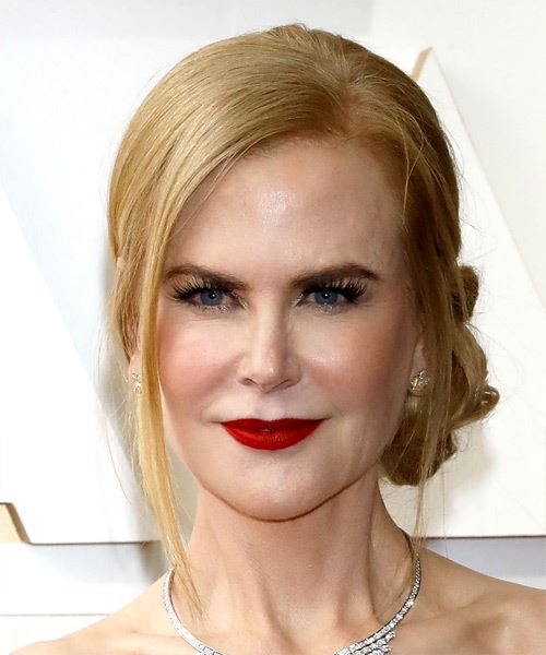 Nicole Kidman Long Straight    Blonde  Updo Hairstyle with Side Swept Bangs