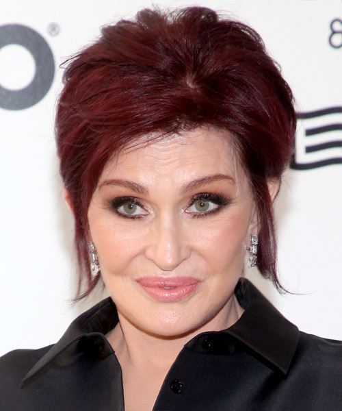 Sharon Osbourne   Layered  Dark Red Pixie  Haircut