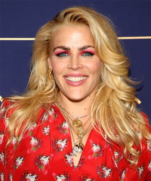 Busy Philipps Long Wavy   Light Blonde   Hairstyle with Side Swept Bangs