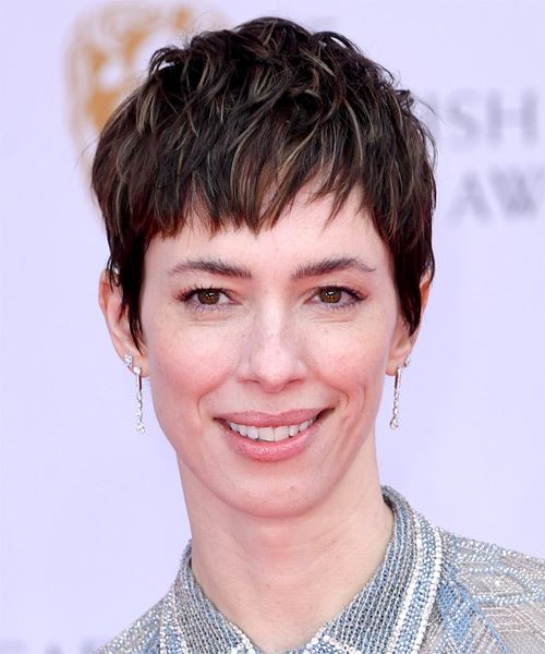 Rebecca Hall   Layered  Black  Pixie  Cut   with  Blonde Highlights