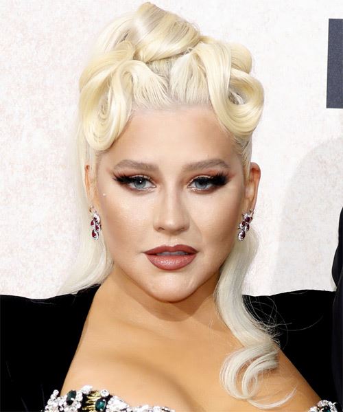 Christina Aguilera Long Curly   White  Half Up Half Down Hairstyle