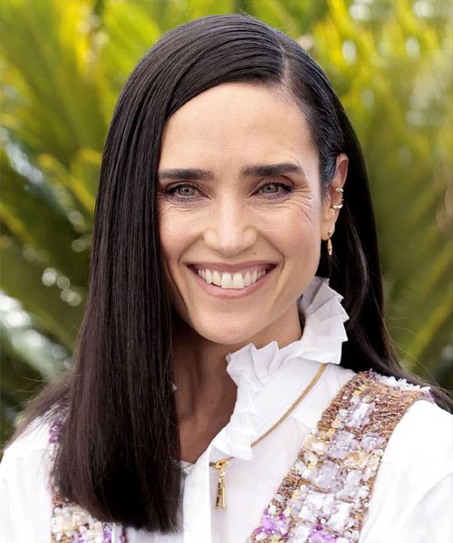 Jennifer Connelly Medium Straight   Black  Bob  Haircut with Side Swept Bangs