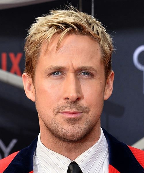 Ryan Gosling Short Straight    Blonde   Hairstyle   with  Brunette Highlights