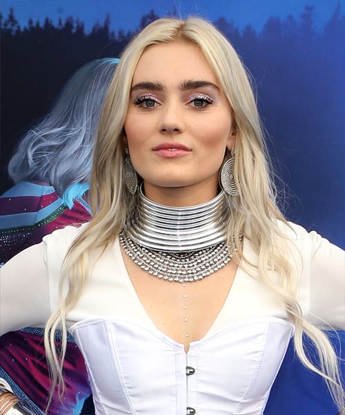 Meg Donnelly Long Wavy   Platinum   Hairstyle