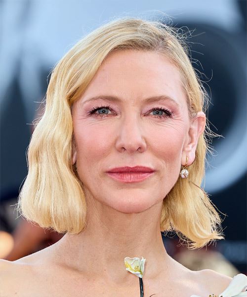Cate Blanchett Medium Wavy   Light Blonde Bob  Haircut with Blunt Cut Bangs