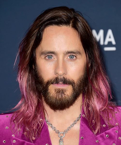 Jared Leto Long Two-Tone Hairstyle With Purple Highlights
