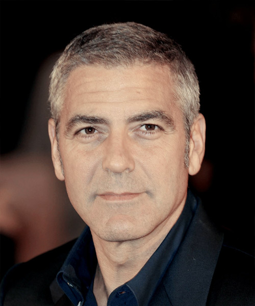 George Clooney Short Straight   Light Salt and Pepper Brunette   Hairstyle  