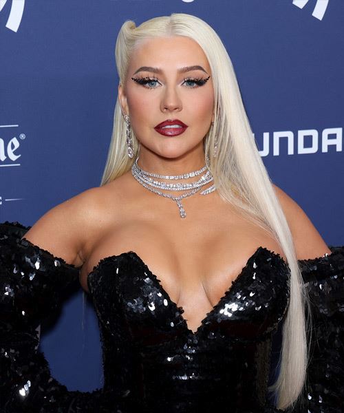 Christina Aguilera Very Long Platinum Hairstyle