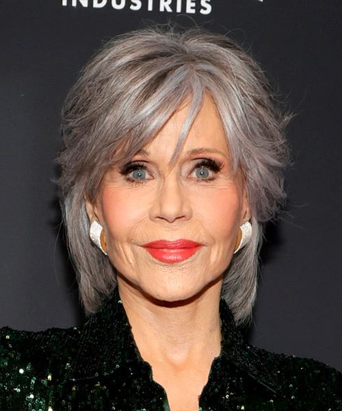 Jane Fonda Medium-Length Gray Hairstyle