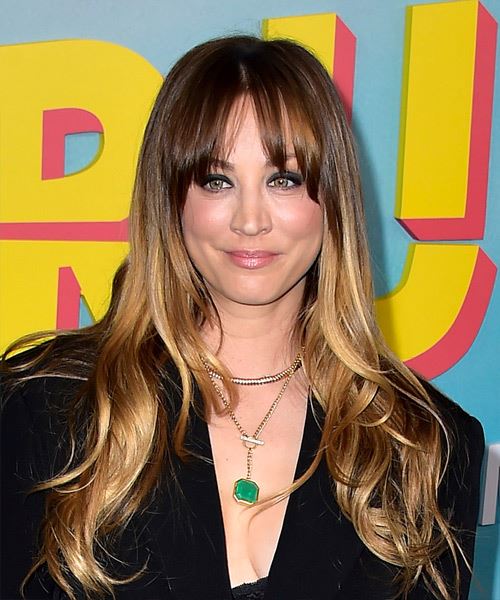 Kaley Cuoco Long Hairstyle With Curtain Bangs
