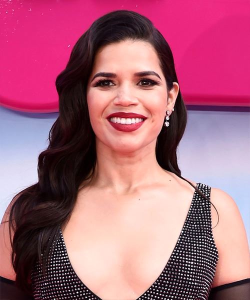 America Ferrera Long Black Hairstyle With Waves - side view