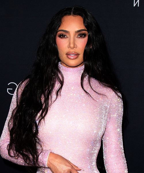 Kim Kardashian Long Black Voluminous Hairstyle With Subtle Waves