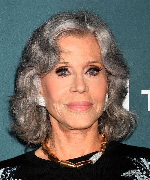 Jane Fonda Medium-Length Grey Hairstyle With Curls