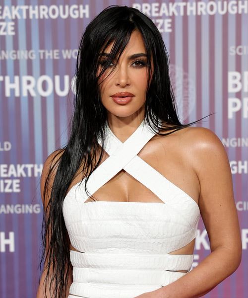 Kim Kardashian Long Wet-Look Hairstyle - side view