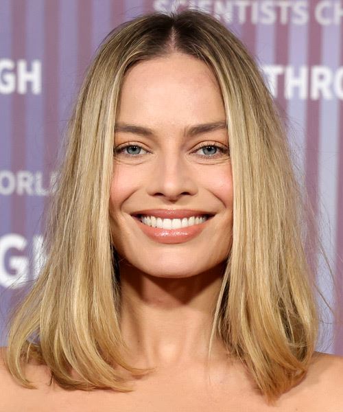 Margot Robbie Medium-Length Hairstyle With Middle Part