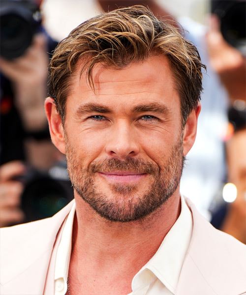Chris Hemsworth Hairstyle - 2024 Cannes Film Festival Short Straight   Light Brunette   Hairstyle   with  Blonde Highlights