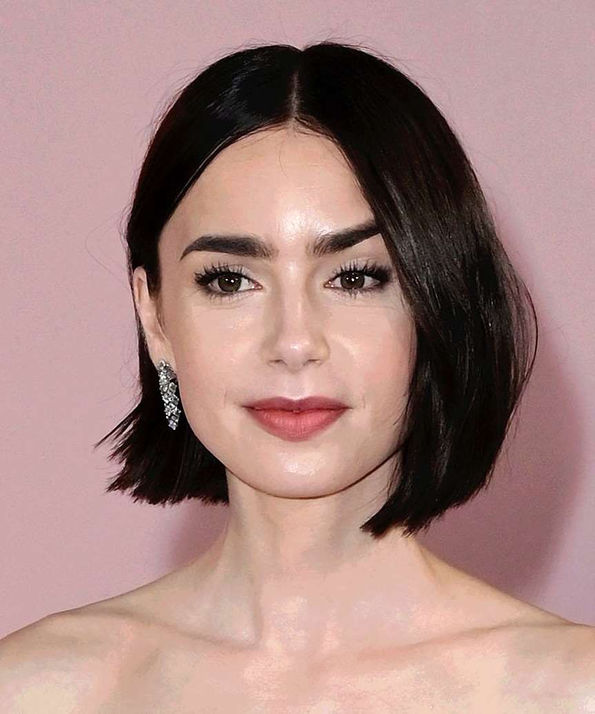 Lily Collins Sleek Blunt-Cut Bob - TheHairStyler.com