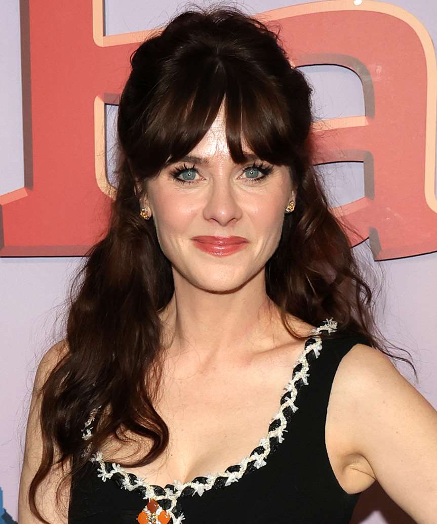 Zooey Deschanel Half-Up Half-Down Hairstyle With Classic Bangs