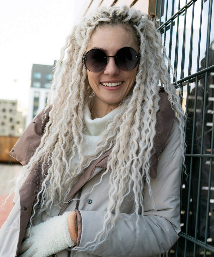Long White Hairstyle With Tight Curls