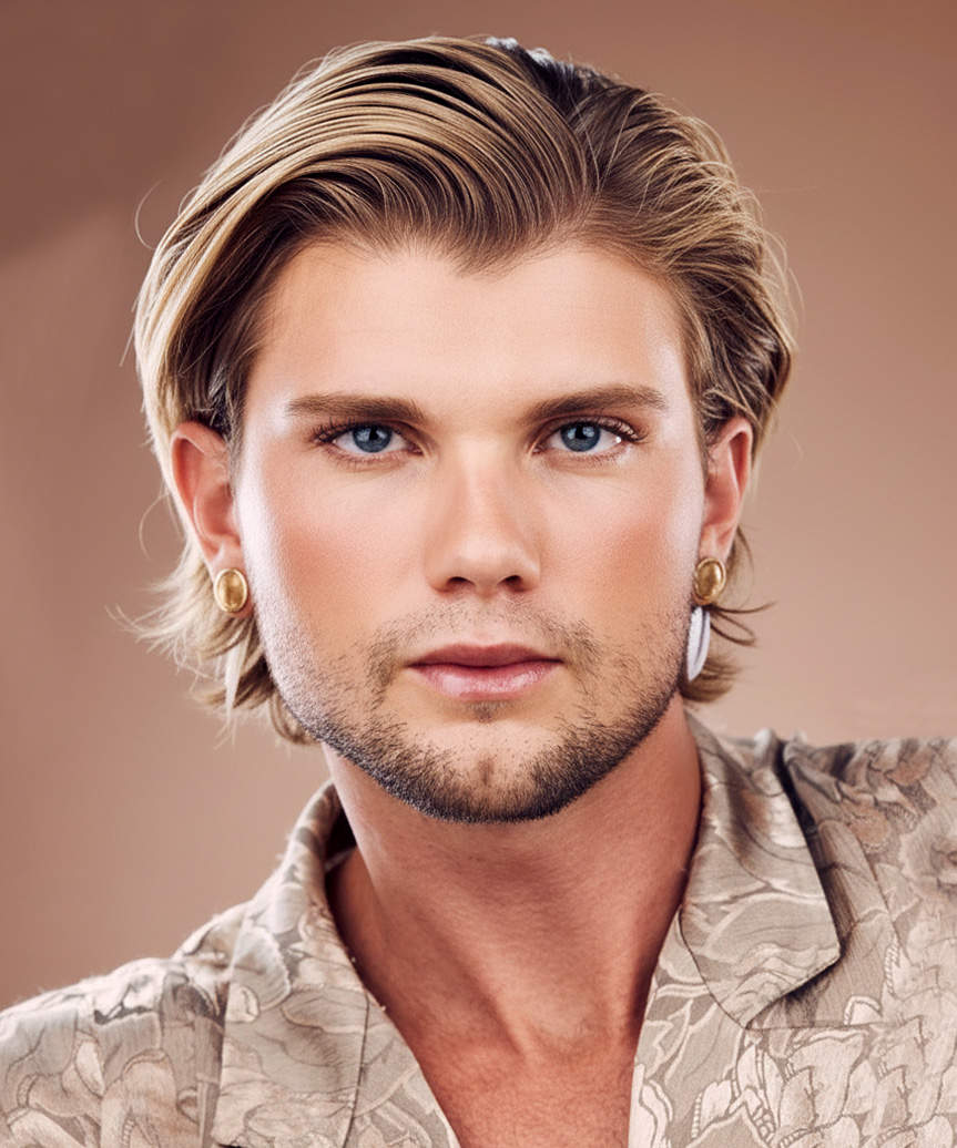 Male Medium-Length Slicked-Back Hairstyle