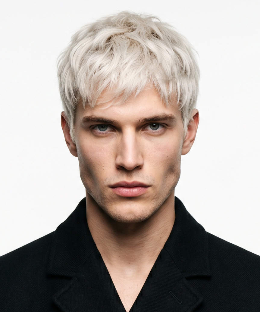 Short Textured Hairstyle For Men With Choppy Fringe
