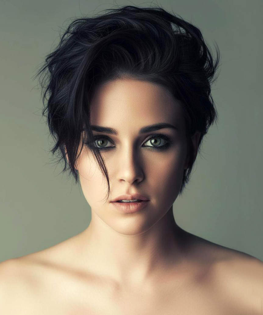 Edgy Voluminous Pixie Cut With Messy Side-Swept Bangs