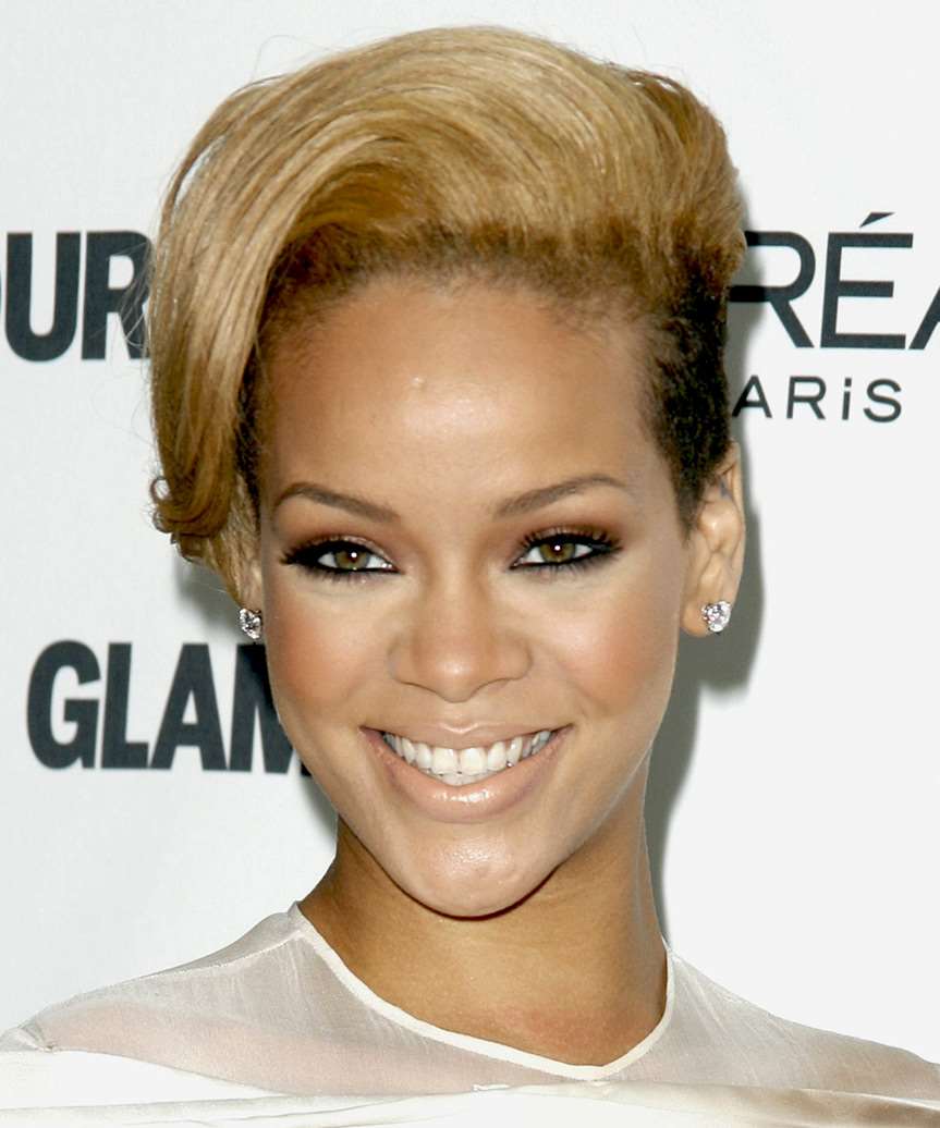 Rihanna Short Straight Golden Blonde Undercut Hairstyle