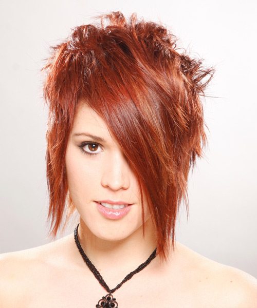 Short Straight Ginger Red Hairstyle With Asymmetrical Bangs