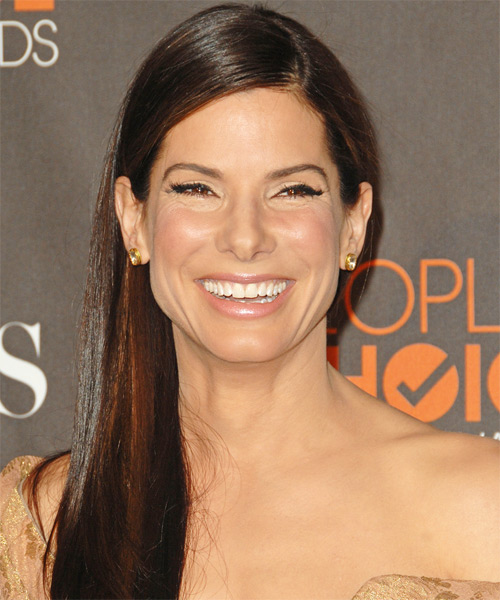 Sandra Bullock Long Straight Chestnut Brunette Hairstyle