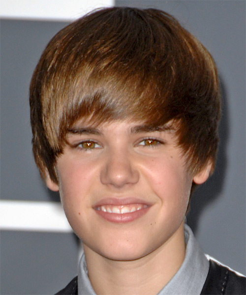 Justin Bieber Short Straight    Copper Brunette   Hairstyle with Side Swept Bangs