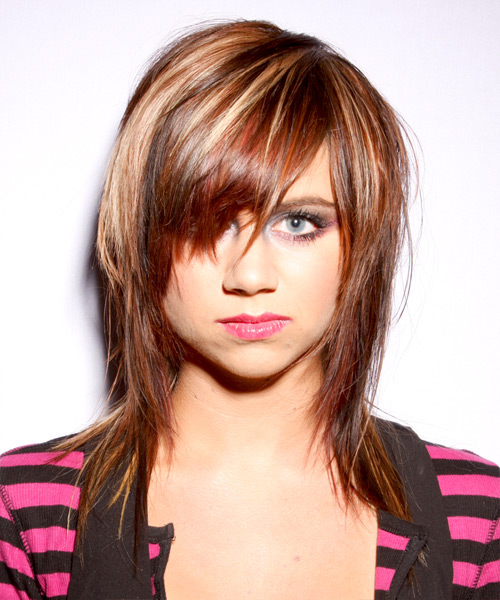 Straight   Dark Red with Side Swept Bangs  and Light Red Highlights