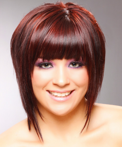 Image of Blunt cut bob with long layers red