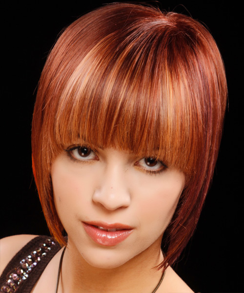 Medium Straight   Bob  Haircut with Blunt Cut Bangs