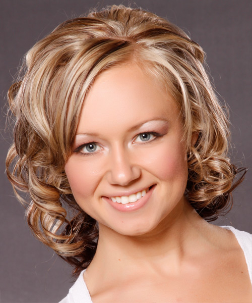 Medium Curly   Dark Blonde  Hairstyle   with Light Blonde Highlights